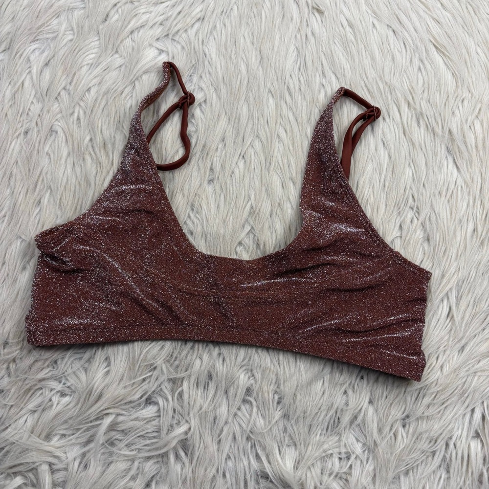 Free People Beach Women's S Brown Lurex Glitter Farrah Crop Bikini Top